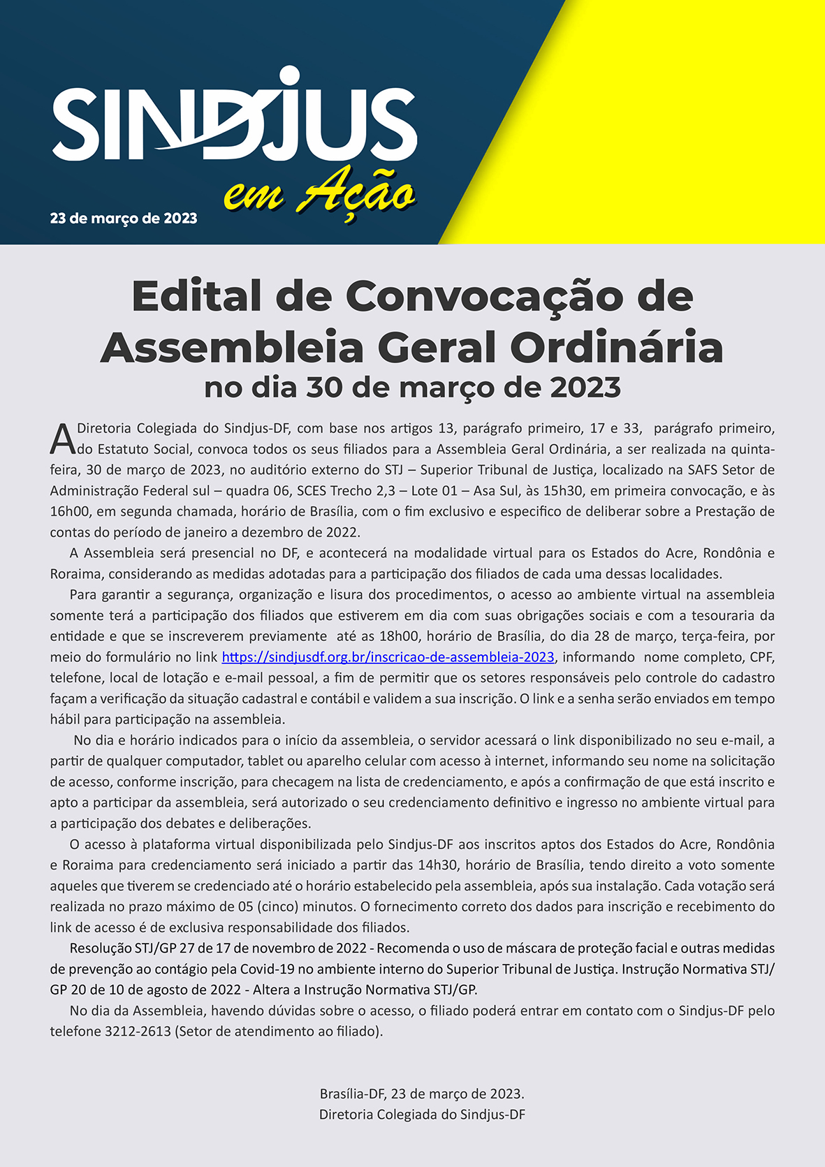 Edital de Convocação de Assembleia Geral Ordinária no dia 30 de março de 2023