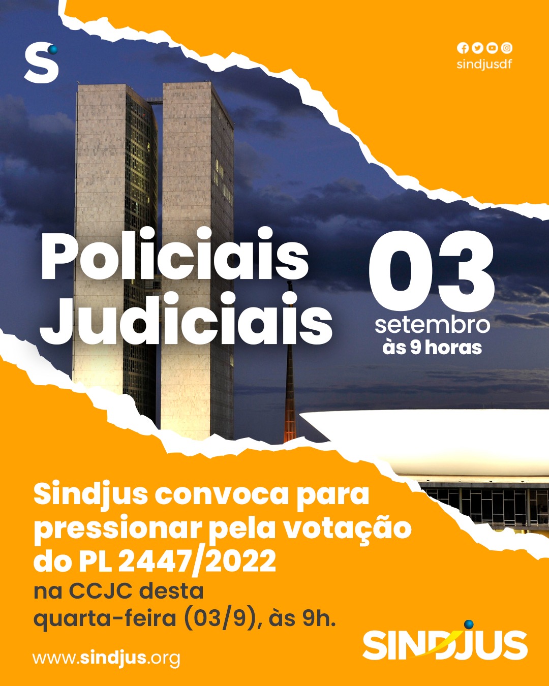 Atenção Policiais Judiciais! Sindjus convoca para reunião da CCJC desta quarta-feira (03/9), com PL 2447/2022 na pauta